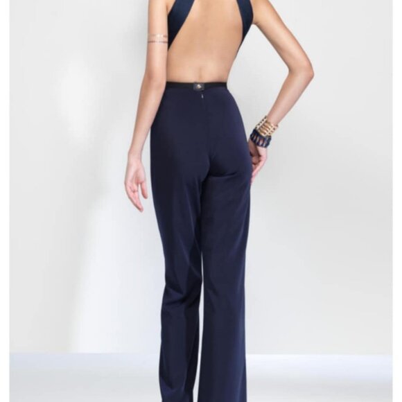 Claudine Mock Neck Party Formal Jumpsuit Blue Size 0 - Picture 9 of 10